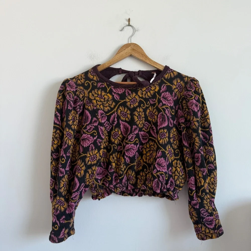 Free People No Ordinary Top Tapestry Print Long Sleeve Size XS